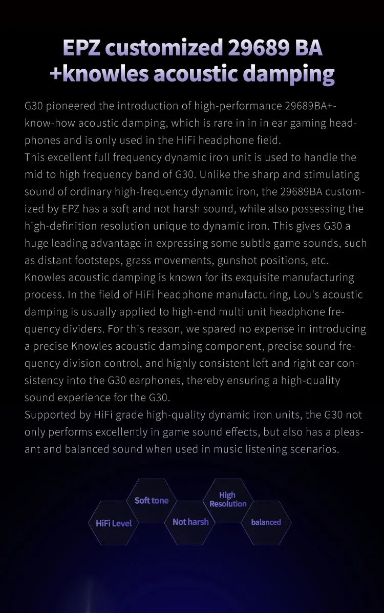 EPZ G30 Gaming IEMs with Hybrid Driver (1DD + 1BA) | 3D Resin Shell | Zero Memory Cable