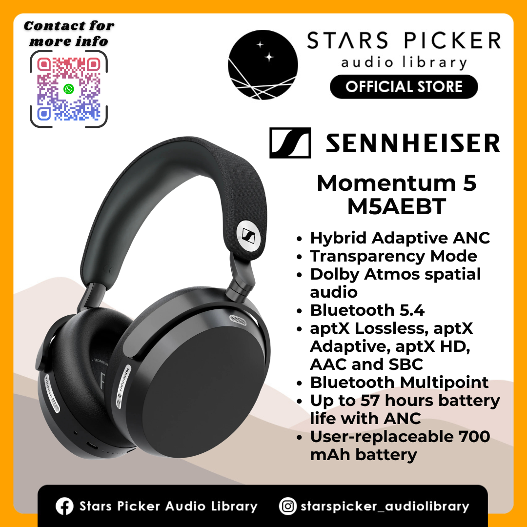 Sennheiser MOMENTUM 5 M5AEBT Wireless Adaptive Noise Cancellation and Transparency Mode Bluetooth aptX Headphones (Copy)