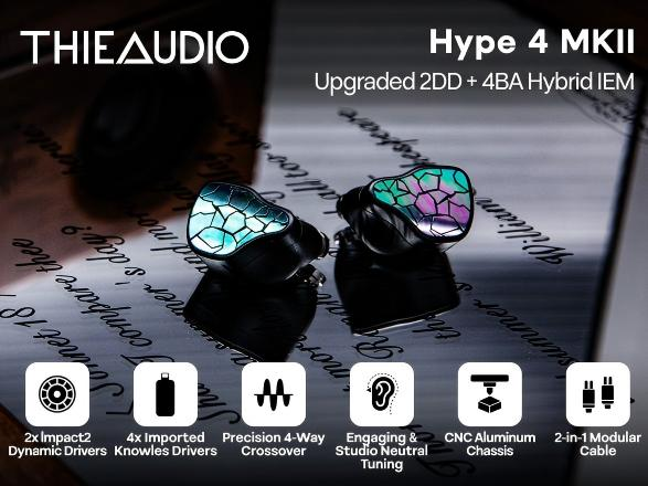 THIEAUDIO Hype 4 MKII 2DD+4BA Hybrid IEM Earphone with GEN2 IMPACT Subwoofer