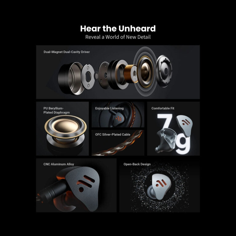 Fosi Audio IM4 Open‑Back Wired IEM Earphones Dual Magnet & Dual Chamber for Hi-Fi Sound