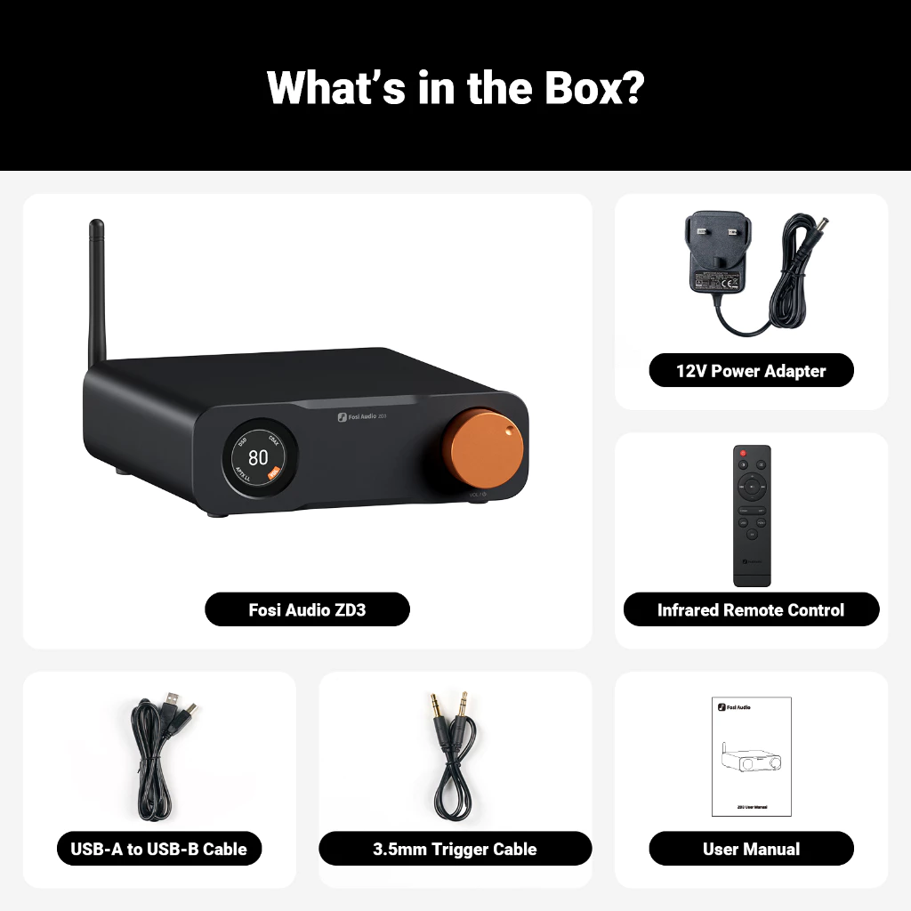 FOSI AUDIO ZD3 Bluetooth Desktop DAC Preamp ARC Input, ES9039Q2M Fully Balanced DAC with Remote