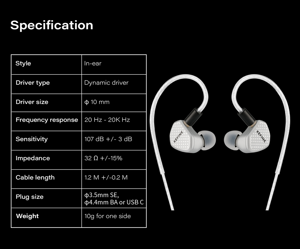 KEFINE Klean SV 10mm DLC Dynamic Driver In-Ear Earphone with Interchangeable Nozzle