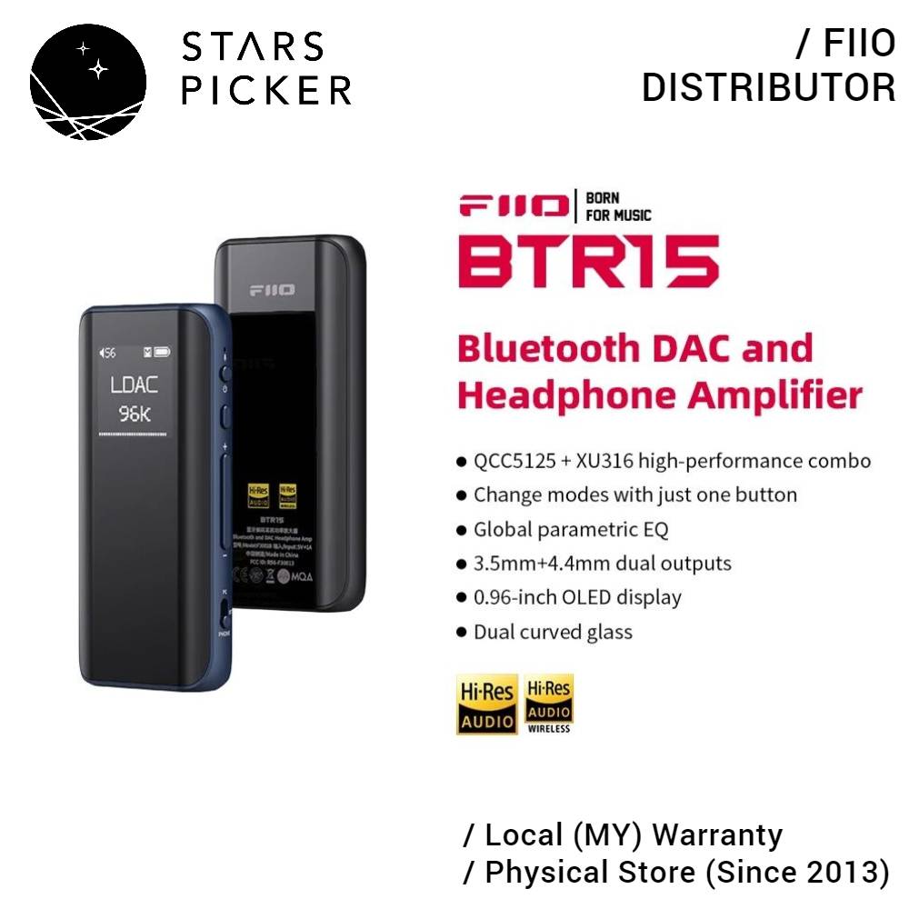 Fiio BTR15 - Hi-Res Portable Bluetooth DAC & Headphone Amplifier ES9219MQ Dual DAC QCC5125 BT5.1 LDAC aptX-HD/LL