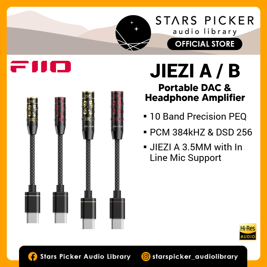 FiiO Jade Audio JIEZI - Portable DAC & Amplifier 3.5mm/4.4mm, Supports PCM 32-bit 384kHz and DSD256