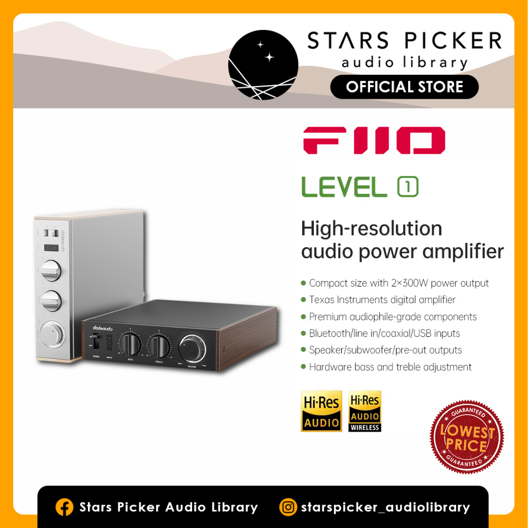 FiiO JadeAudio Level 1, Class-D Power Amplifier | 2×300W | LDAC Bluetooth & USB/Coax Input | Subwoofer Out
