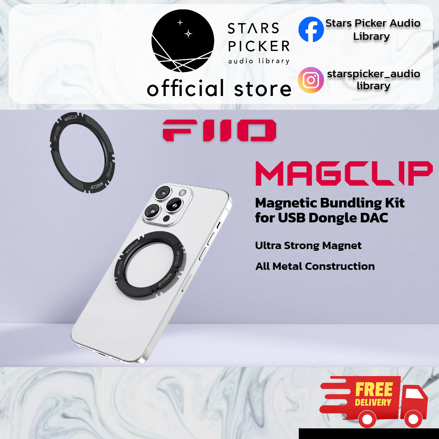 FiiO MagClip - Magnetic Bundling Kit for USB Dongle DAC Fiio KA17, KA13, UA4, Dawn Pro