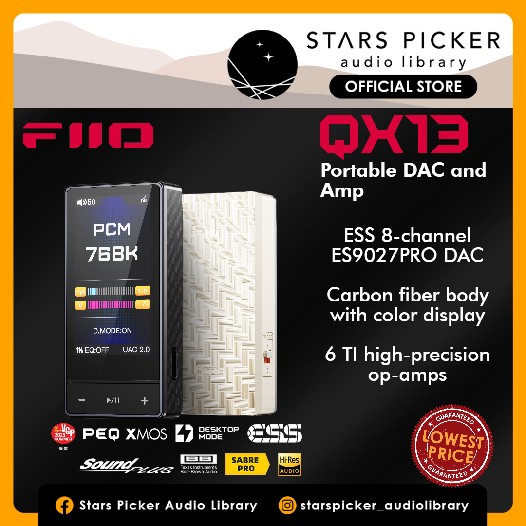 FiiO QX13 Portable DAC and Amplifier > ESS 8-channel ES9027PRO DAC and Carbon Fibre Build