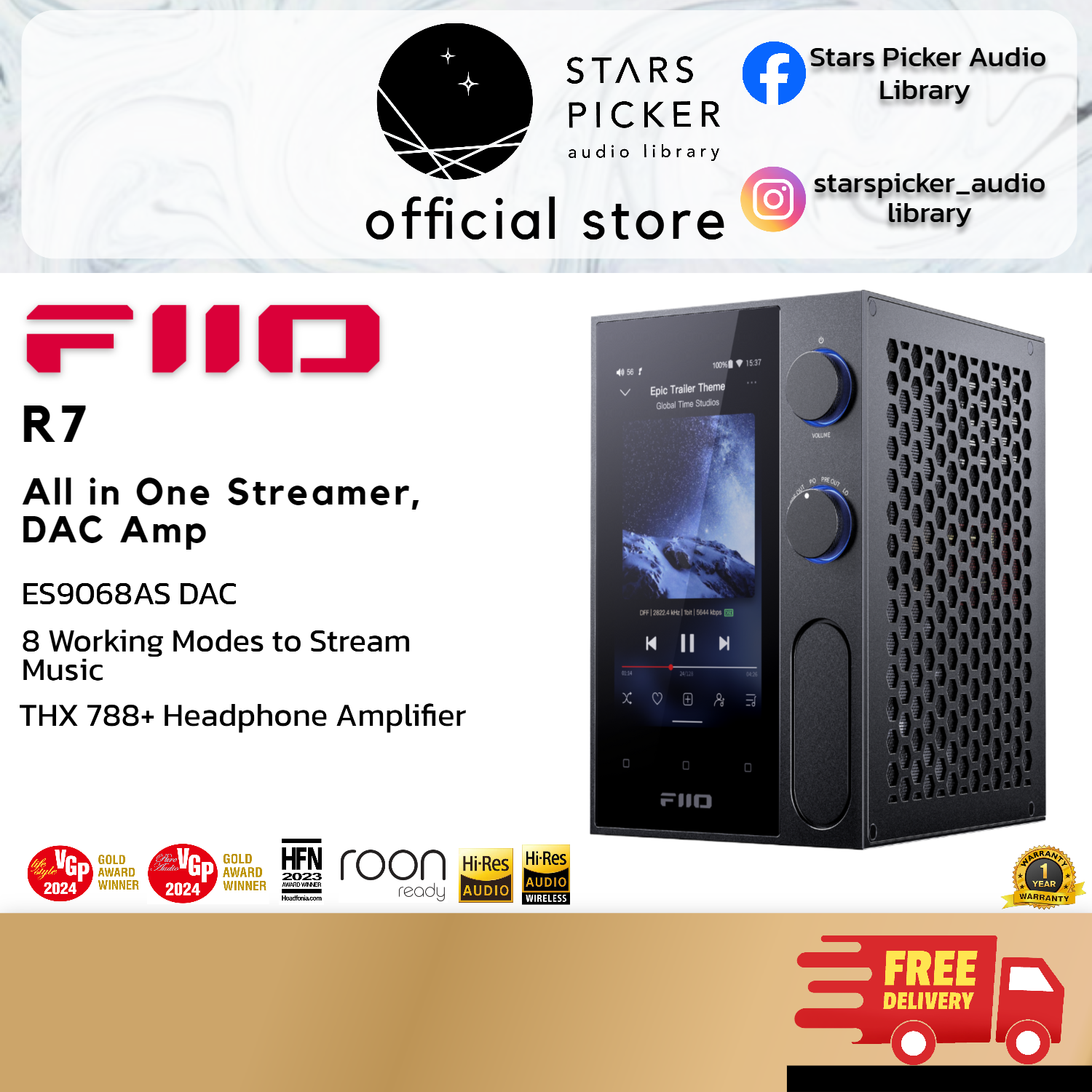 [PM FOR BEST PRICE] Fiio R7 - AIO Desktop Music Player + DAC + Headphone Amplifier ES9068AS THX AAA 788 + Roon Ready