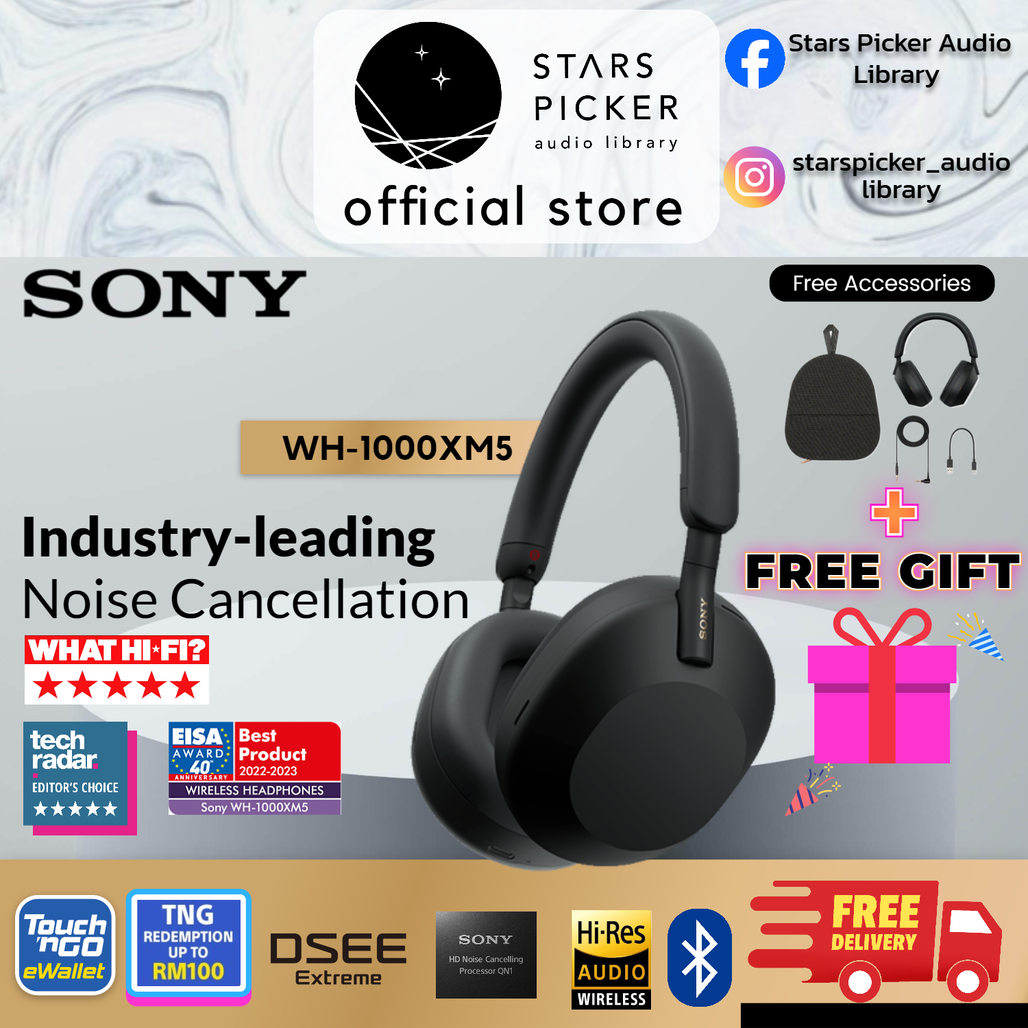 [FREE TNG RM100] Sony WH-1000XM5 LDAC Wireless Noise Cancelling Bluetooth Headphone (WH1000XM5/XM5)