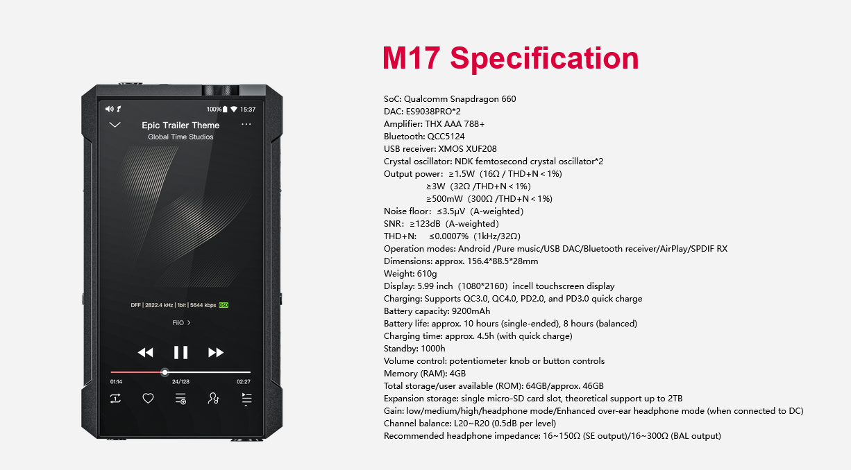[PM best price] Fiio M17 - Dual DAC ES9038PRO Hi-Res Portable Desktop-Class Music Player THX AAA 788+