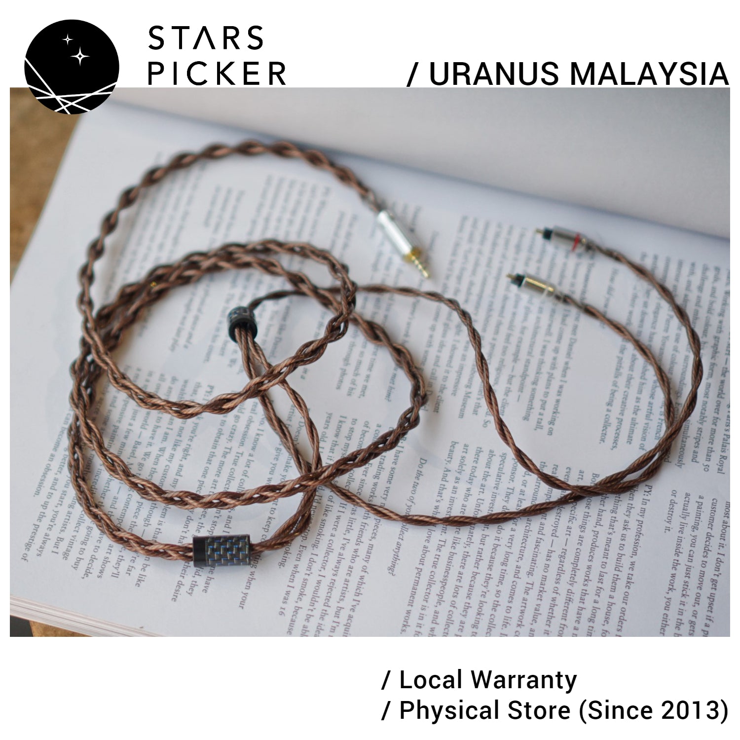 Uranus IEM-4160 GOCC Copper (1.2m) IEM Earphone Upgrade Replacement Cable with Graphene Coating + Audio Note Solder